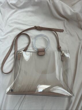 Clear Tote Bag with Taupe Trim and Strap